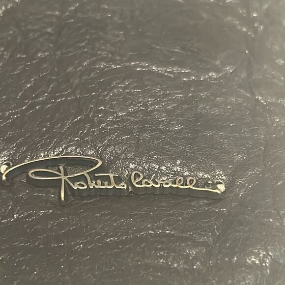 Roberto Cavalli Zip Top Pouch Bag Brown Leather Small Minimalist - Picture 8 of 14